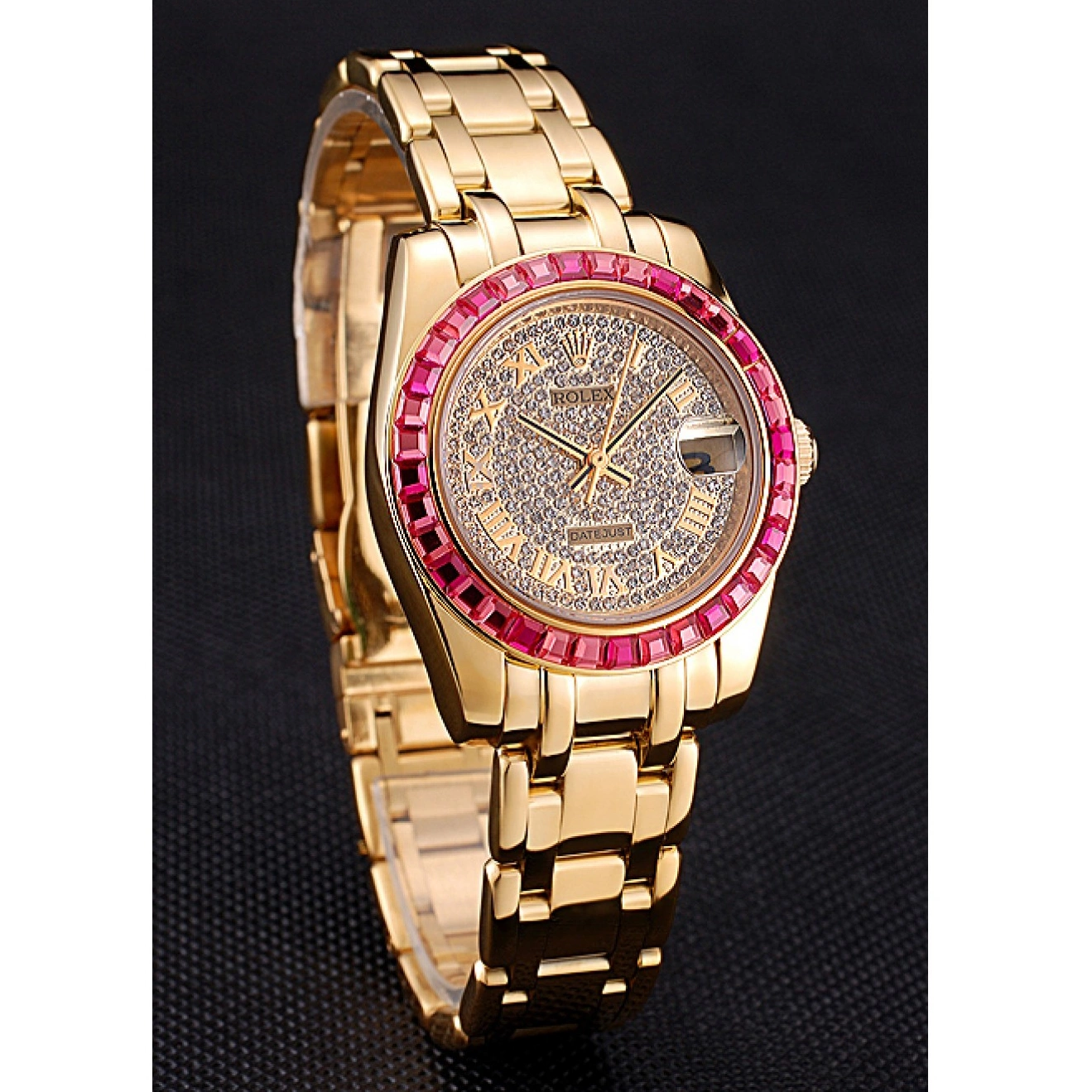 Aaa replica 622835 Dial And Pink Diamond Case Bezel Jewels Rolex Gold Datejust Bracelet 0806